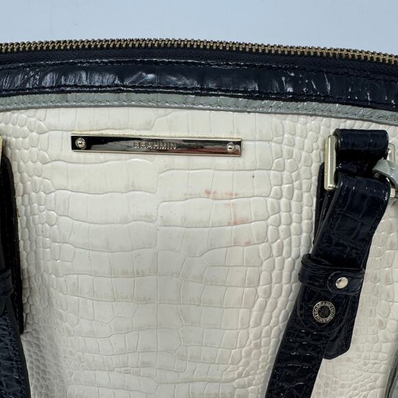 Brahmin Alice Carry All Shoulder Bag Tri Texture Ivory Gray Black Charm READ - Picture 3 of 14